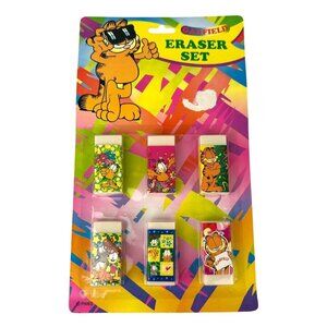 Vintage Garfield Eraser Set of 6 Pack PAWS Rare New Unopened School Supplies